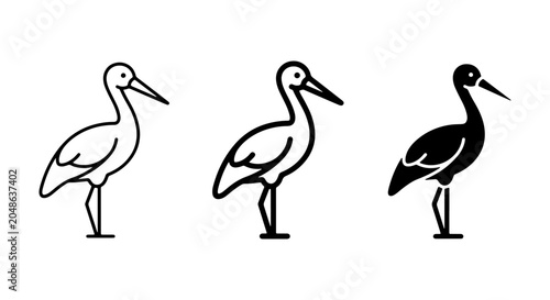 Cuadro en lienzo Elegant Stork Icons, Minimalist Bird Silhouettes, Vector Crane Graphics for Natu