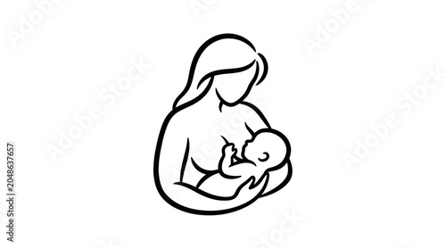 Mother Breastfeeding Baby Icon Line Art Simple Minimalist Symbol