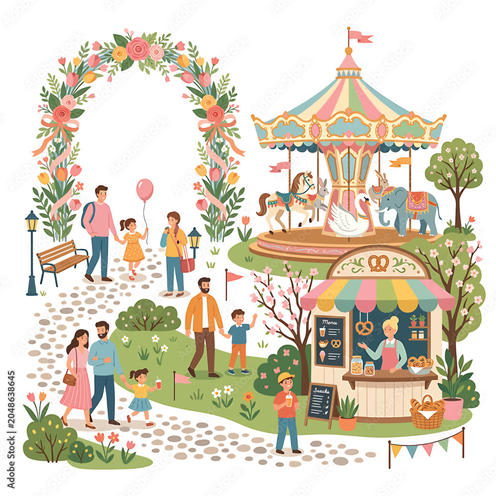 Fototapeta premium People Enjoying Amusement Park Ride.