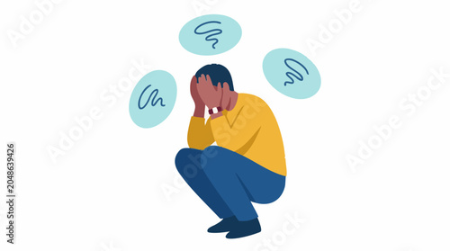 Canvastavla Illustration of man suffering from stress, anxiety, and mental health issues