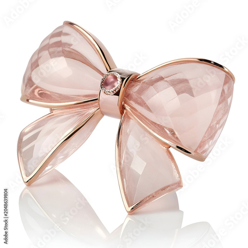 Elegant Rose Quartz Inspired Glass Bow Sculpture With Radiance.