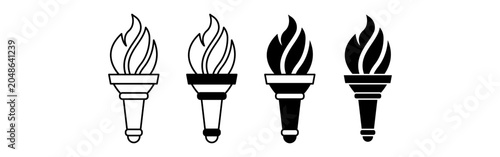 Four lit torches with varying fill levels arranged in a row.