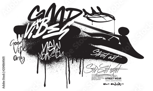 Good vibes graffity art, Urban street graffiti Good vibes slogan with motivational quotes, urban typography street art graffiti slogan, Graffiti graphic vector print for tees.eps