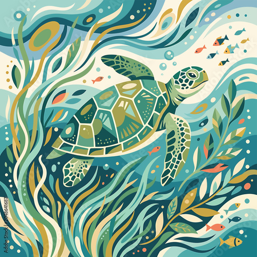 Sea turtle swimming in ocean waves.