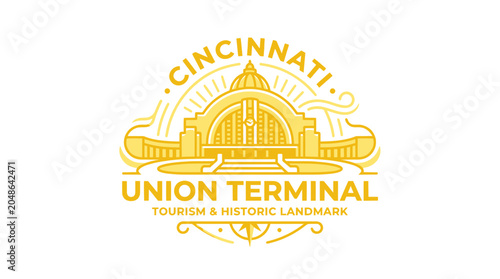 Cincinnati Union Terminal Landmark Logo - Historic Building Illustration