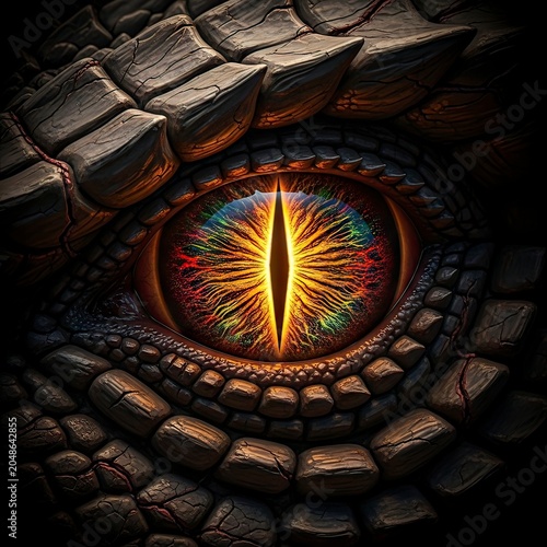 Fantasy Dragon Eye with Glowing Pupil and Scaled Skin Detail