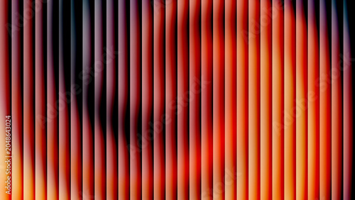 Abstract dark background with vertical glowing red and orange stripes. Minimalist geometric pattern with thin blurred lines on black backdrop