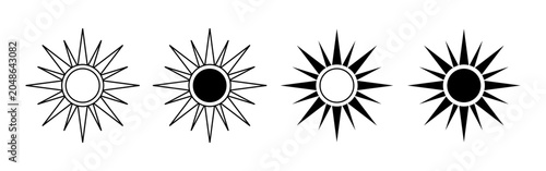 Four sun icons arranged in a row on white background