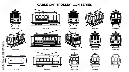 Cable Car Trolley Icon Series: Multiple Views