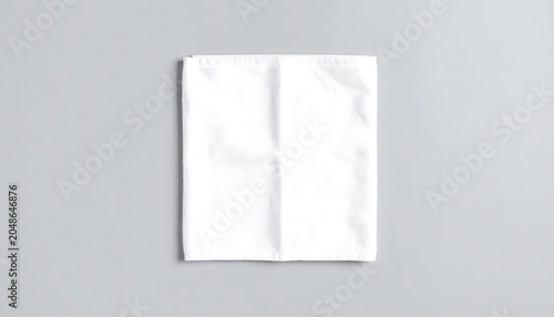 Isolated folded white paper napkin or paper towel on a neutral grey background, clean and simple presentation