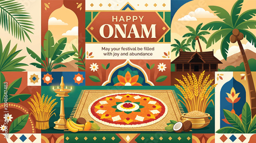 Bild auf Leinwand Happy Onam Festival Celebration Decoration.