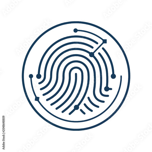Digital fingerprint biometric scan icon, cyber security identity verification symbol, tech fingerprint recognition vector for data protection