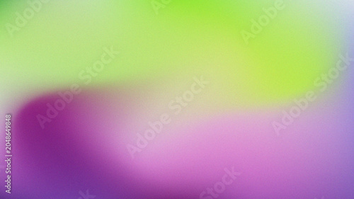 Abstract vibrant gradient background with grainy noise texture. Soft blur blend of lime green, purple, violet, and yellow colors