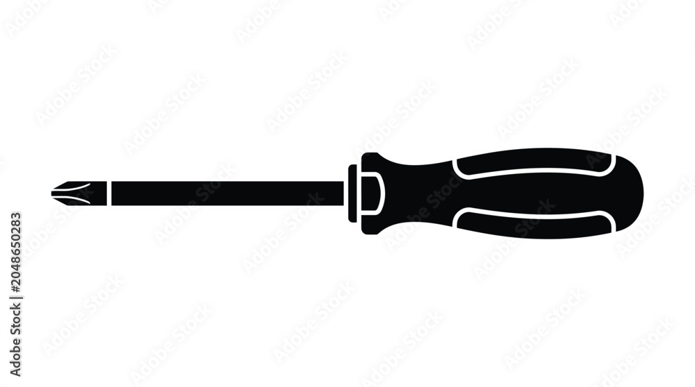 Fototapeta premium Phillips head screwdriver depiction in black silhouette style isolated on white background silhouette