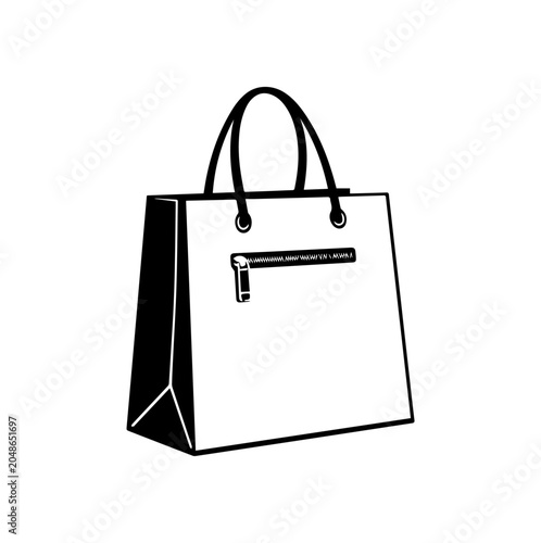 Black and white shopping bag with zipper detail modern vector
