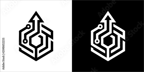 Foto Geometric shapes form abstract logos on contrasting black and white backgrounds