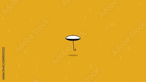 Animated umbrella in rain with vibrant yellow background