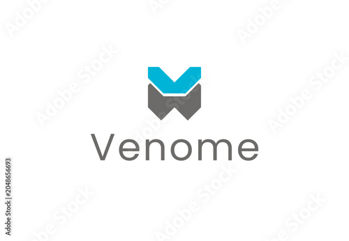 Venome Tech Logo Template - Geometric Letter V and M Interlocking Ribbon Icon