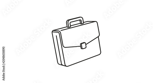 Minimalist black and white outline illustration of a business briefcase isolated