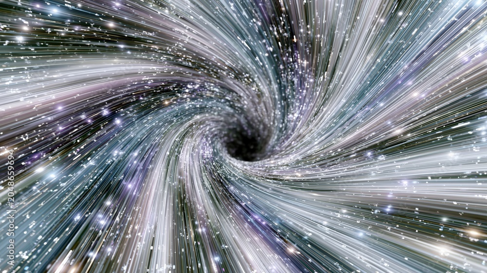 Obraz premium Abstract swirling vortex tunnel of stars and light streaks in deep space