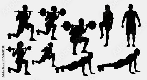 Quadro em tela Diverse Silhouettes of People Engaging in Weightlifting Exercises