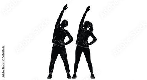 Canvas-taulu Silhouetted Women Stretching Side Bends During Exercise.