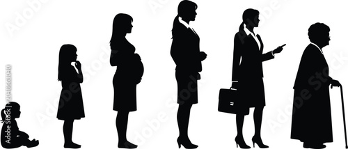 Photos Human life stages silhouette flat vector illustration featuring childhood, pregn