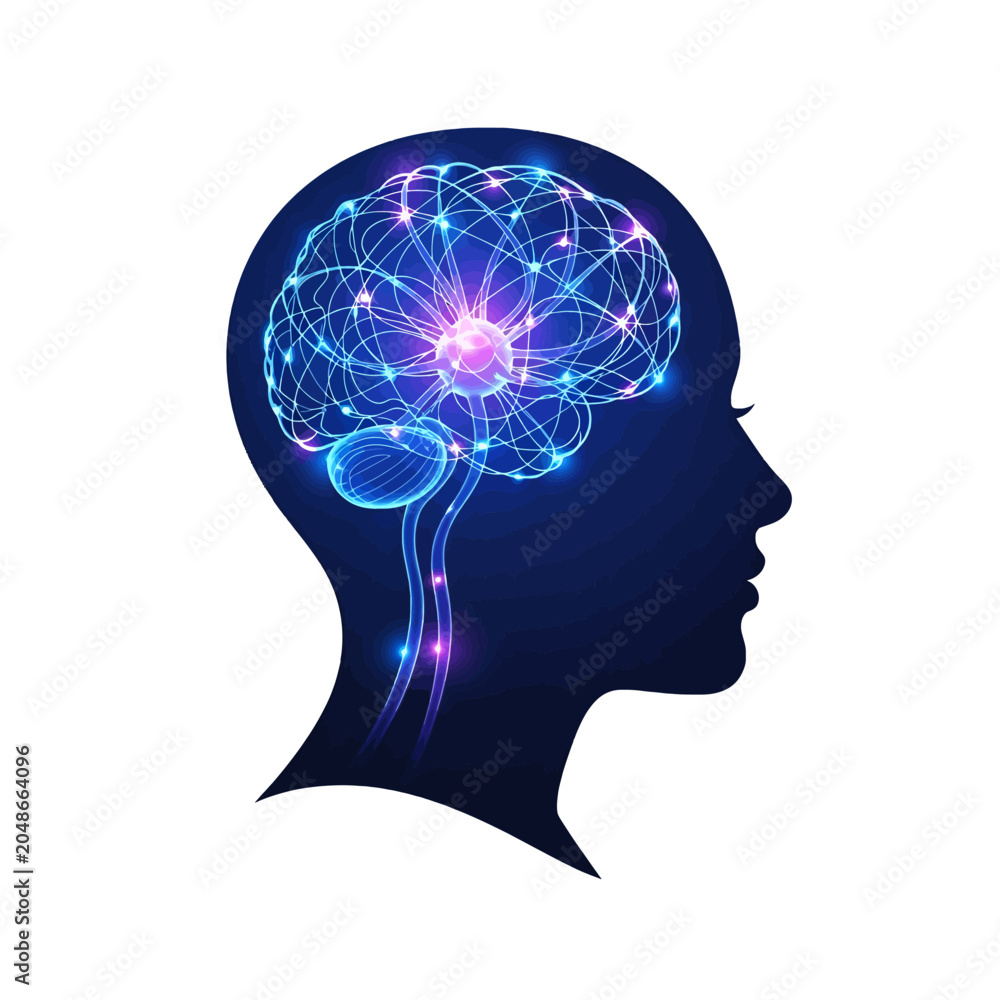 Fototapeta premium A glowing digital human brain silhouette representing advanced artificial intelligence