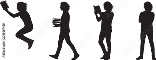 Foto Student Reading and Carrying Books Silhouette Collection Illustrating Education