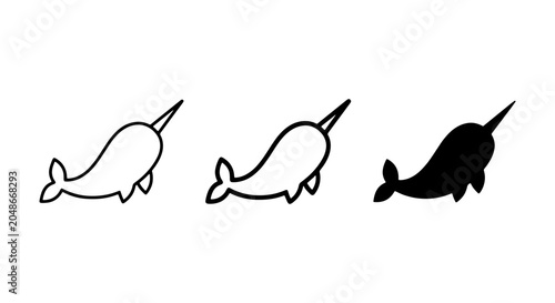 Foto Narwhal Icons, Simple Outline and Silhouette Vector Graphics, Arctic Marine Mamm