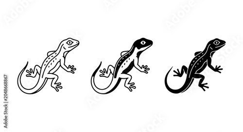 Slika na platnu Gecko Vector Icons Set, Reptile Wildlife Illustrations, Black and White Animal G