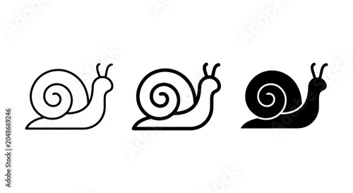 Schilderij op canvas Snail Icons Set, Simple Outline and Silhouette Vector Graphics, Gastropod Mollus