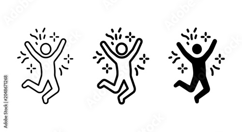 Obraz na plátne Joyful Celebration Icons: Three Figures Jumping with Excitement, Success, and Ha