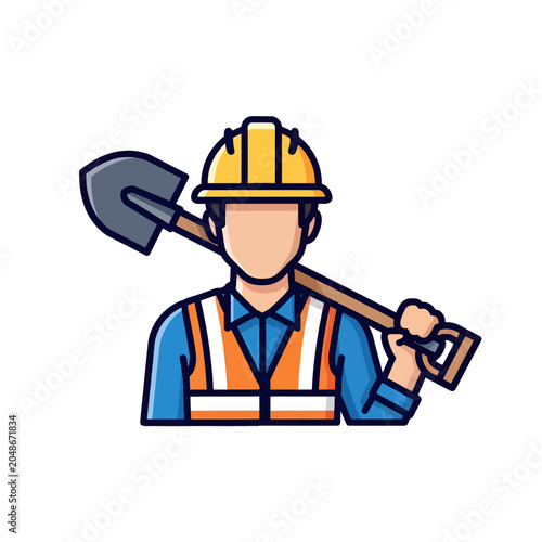 Obraz na płótnie A construction worker wearing a safety helmet and holding a shovel