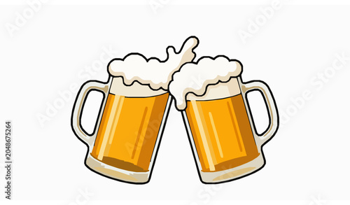 Foto Two foaming beer mugs clinking toast celebration cartoon illustration vector