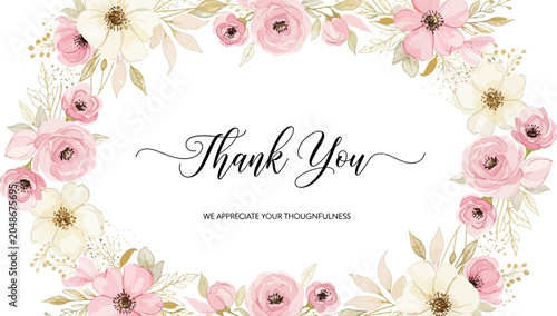 Watercolor floral thank you card frame template