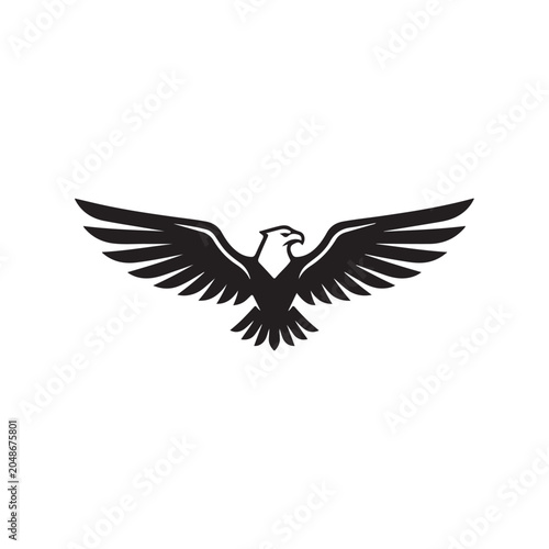 Powerful soaring eagle wingspan vector silhouette icon with dynamic flight feathers illustration