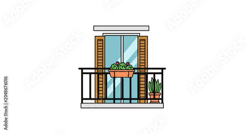 Foto Decorative apartment balcony with shutters and flower boxes