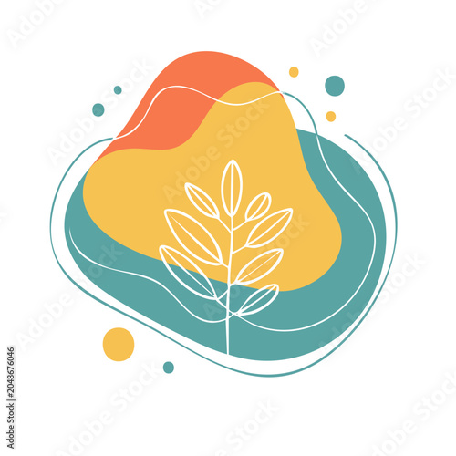 Abstract organic shapes with a minimalist plant illustration