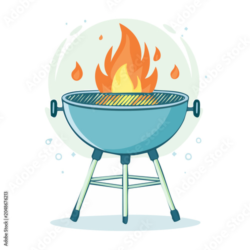 Flat design illustration of a barbecue grill with flames