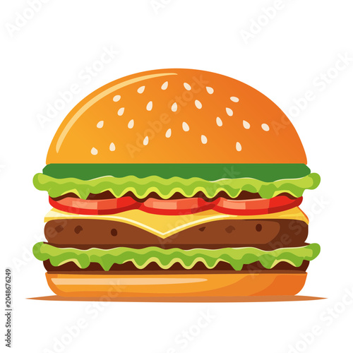 Flat design illustration of a double cheeseburger with lettuce and