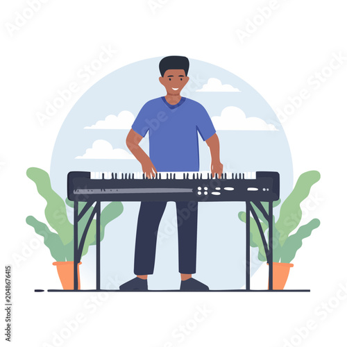 Man playing a keyboard in flat design style