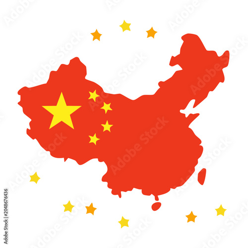 Map of China with Chinese Flag and Stars