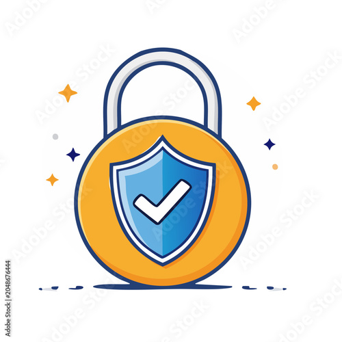 Padlock with shield and checkmark icon for security and protection