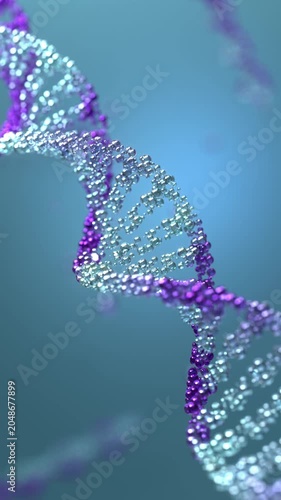 DNA 3D render science or medical background, DNA. molecule structure, Medical science concept. Vertical video