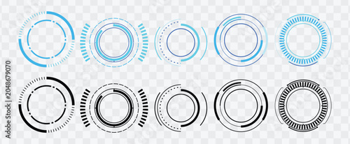 Futuristic HUD circle interface set with abstract digital radar elements