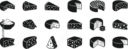 Bild auf Leinwand Cheese icon illustration set with wedge wheel slice and dairy food designs, deco