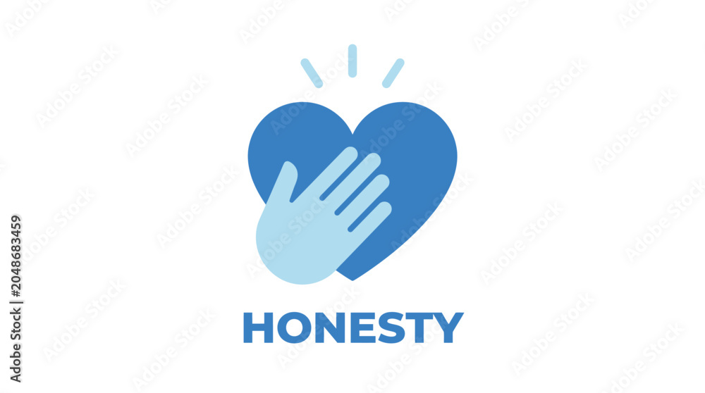 Obraz premium Vector graphic illustration Blue heart icon with a hand symbol representing honesty and integrity