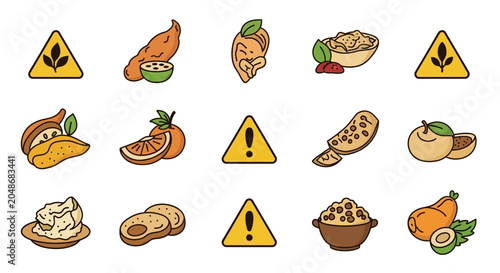 Set of Hand-Drawn Food Allergy and Dietary Restriction Icons