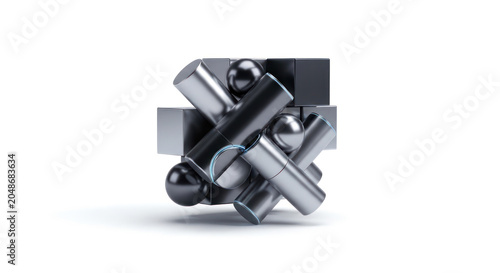 Abstract 3 d metallic geometric composition with transparent background modern design